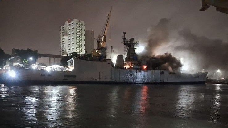 X/@TheLegateIN : INS Brahmaputra Catches Fire |